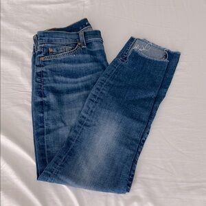 7 For All Mankind Blue Frayed Hem Jeans